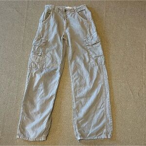 Zara Wide Leg Linen Blend Cargo Pants Women's US 2 EU 34 Lagenlook Lightweight